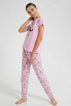 تنزيل الصورة على معرض الصور، Redtag-Purple-Panda-Floral-Pajama-Sets-Pyjama-Sets-Senior-Girls-9 to 14 Years