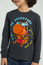 تنزيل الصورة على معرض الصور، Redtag-Dark-Grey-Dino-Gel-Print-Long-Sleeve-T-Shirt-All-Over-Prints-Boys-2 to 8 Years