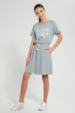 تنزيل الصورة على معرض الصور، Redtag-Grey-Melange-Sporty-Knitted-Dress-Dresses-Senior-Girls-9 to 14 Years
