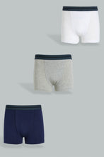 Load image into Gallery viewer, Redtag-Bsr--3-Pc-Pack-Boxer-Short-(Navy/Grey-Mel/White-Boxers-Senior-Boys-9 to 14 Years