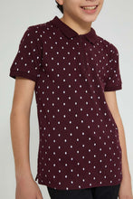 تنزيل الصورة على معرض الصور، Redtag-Burgundy-Allover-Print-Polo-Polo-Shirts-Senior-Boys-9 to 14 Years