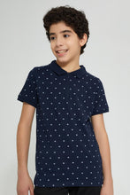 تنزيل الصورة على معرض الصور، Redtag-Navy-Allover-Print-Polo-Polo-Shirts-Senior-Boys-9 to 14 Years
