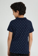 تنزيل الصورة على معرض الصور، Redtag-Navy-Allover-Print-Polo-Polo-Shirts-Senior-Boys-9 to 14 Years