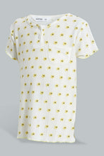 تنزيل الصورة على معرض الصور، Redtag-Yellow-Floral-Print-Drop-Needle-Fabric-Tee-Blouses-Girls-2 to 8 Years