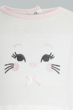 تنزيل الصورة على معرض الصور، Redtag-White-And-Pink-Kitten-Face-Cut-&-Sewn-Sleepsuit-Sleepsuits-Baby-0 to 12 Months