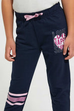 Load image into Gallery viewer, Redtag-Navy-Slogan-Track-Joggers-Girls-2 to 8 Years