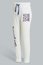 Load image into Gallery viewer, Redtag-Cream-Slogan-Rib-Fabric-Track-Joggers-Girls-2 to 8 Years