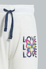 Load image into Gallery viewer, Redtag-Cream-Slogan-Rib-Fabric-Track-Joggers-Girls-2 to 8 Years