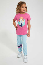 Load image into Gallery viewer, Redtag-Blue-Slogan-Rib-Fabric-Track-Joggers-Girls-2 to 8 Years