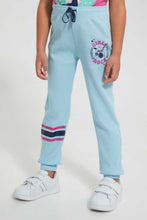Load image into Gallery viewer, Redtag-Blue-Slogan-Rib-Fabric-Track-Joggers-Girls-2 to 8 Years