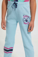 Load image into Gallery viewer, Redtag-Blue-Slogan-Rib-Fabric-Track-Joggers-Girls-2 to 8 Years