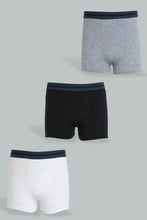 Load image into Gallery viewer, Redtag-Bsr-3-Pc-Pack-Boxer-Short-(Black/Grey-Mel/White)-Boxers-Senior-Boys-9 to 14 Years