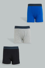 Load image into Gallery viewer, Redtag-Bsr-3-Pc-Pack-Boxer-Short-(Black/Grey-Mel/Royal)-365,-BSR-Boxers,-Colour:Assorted,-ESS,-Filter:Senior-Boys-(9-to-14-Yrs),-New-In,-New-In-BSR,-Non-Sale,-Section:Kidswear-Senior-Boys-9 to 14 Years