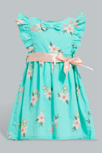 Load image into Gallery viewer, Redtag-Floral-Printed-Tank-Straps-With-Ruffle-Sleeves-Dresses-Infant-Girls-3 to 24 Months