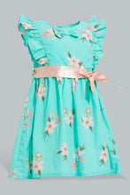 Load image into Gallery viewer, Redtag-Floral-Printed-Tank-Straps-With-Ruffle-Sleeves-Dresses-Infant-Girls-3 to 24 Months