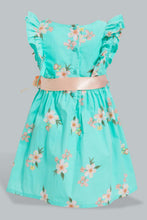 Load image into Gallery viewer, Redtag-Floral-Printed-Tank-Straps-With-Ruffle-Sleeves-Dresses-Infant-Girls-3 to 24 Months