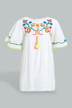 تنزيل الصورة على معرض الصور، Redtag-White-Embroideredroidered-Yoke-With-Flutter-Sleeves-Dresses-Infant-Girls-3 to 24 Months