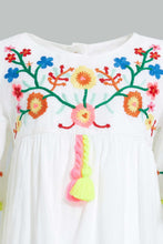 تنزيل الصورة على معرض الصور، Redtag-White-Embroideredroidered-Yoke-With-Flutter-Sleeves-Dresses-Infant-Girls-3 to 24 Months