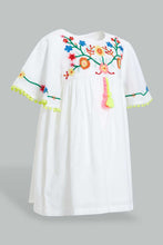 تنزيل الصورة على معرض الصور، Redtag-White-Embroideredroidered-Yoke-With-Flutter-Sleeves-Dresses-Infant-Girls-3 to 24 Months