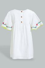 تنزيل الصورة على معرض الصور، Redtag-White-Embroideredroidered-Yoke-With-Flutter-Sleeves-Dresses-Infant-Girls-3 to 24 Months
