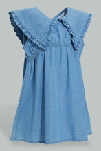 تنزيل الصورة على معرض الصور، Redtag-Blue-Bib-Collar-Denim-Dress-Dresses-Infant-Girls-3 to 24 Months