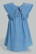 تنزيل الصورة على معرض الصور، Redtag-Blue-Bib-Collar-Denim-Dress-Dresses-Infant-Girls-3 to 24 Months
