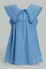 تنزيل الصورة على معرض الصور، Redtag-Blue-Bib-Collar-Denim-Dress-Dresses-Infant-Girls-3 to 24 Months