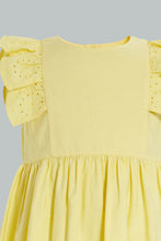 تنزيل الصورة على معرض الصور، Redtag-Yellow-Schiffli-Tank-Straps-With-Ruffle-Sleeve-And-Scallop-Hem-Dresses-Infant-Girls-3 to 24 Months