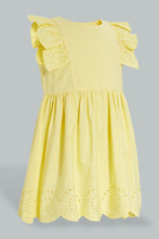 تنزيل الصورة على معرض الصور، Redtag-Yellow-Schiffli-Tank-Straps-With-Ruffle-Sleeve-And-Scallop-Hem-Dresses-Infant-Girls-3 to 24 Months
