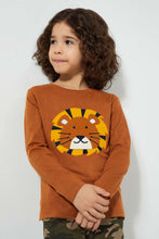 تنزيل الصورة على معرض الصور، Redtag-Brown-Lion-Applique-Long-Sleeve-T-Shirt-Embellished-Boys-2 to 8 Years