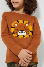 تنزيل الصورة على معرض الصور، Redtag-Brown-Lion-Applique-Long-Sleeve-T-Shirt-Embellished-Boys-2 to 8 Years