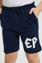 Load image into Gallery viewer, Redtag-Navy-Printed-Elasticated-Waist-Short-Active-Shorts-Boys-2 to 8 Years