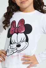 تنزيل الصورة على معرض الصور، Redtag-White-Minnie-Sequin-T-Shirt-Character-Girls-2 to 8 Years