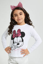 تنزيل الصورة على معرض الصور، Redtag-White-Minnie-Sequin-T-Shirt-Character-Girls-2 to 8 Years