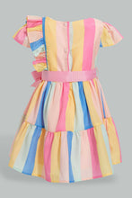 تنزيل الصورة على معرض الصور، Redtag-Multicolour-Stripes-Tiered-Dress-Dresses-Infant-Girls-3 to 24 Months