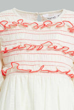تنزيل الصورة على معرض الصور، Redtag-Ivory-Front-Smoking-Frills-And-Scallops-Dress-Dresses-Infant-Girls-3 to 24 Months