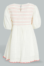 تنزيل الصورة على معرض الصور، Redtag-Ivory-Front-Smoking-Frills-And-Scallops-Dress-Dresses-Infant-Girls-3 to 24 Months