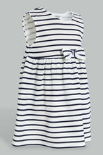 تنزيل الصورة على معرض الصور، Redtag-Navy-Stripes-Sleeveless-Dress-Dresses-Infant-Girls-3 to 24 Months