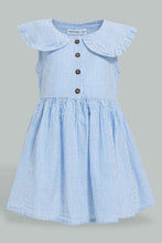 تنزيل الصورة على معرض الصور، Redtag-Blue-Bib-Collar-Seersucker-Stripes-Dress-Colour:Blue,-Filter:Infant-Girls-(3-to-24-Mths),-Infant-Girls-Dresses,-New-In,-New-In-ING,-Non-Sale,-S22B,-Section:Kidswear-Infant-Girls-3 to 24 Months
