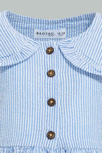 تنزيل الصورة على معرض الصور، Redtag-Blue-Bib-Collar-Seersucker-Stripes-Dress-Colour:Blue,-Filter:Infant-Girls-(3-to-24-Mths),-Infant-Girls-Dresses,-New-In,-New-In-ING,-Non-Sale,-S22B,-Section:Kidswear-Infant-Girls-3 to 24 Months