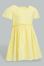 تنزيل الصورة على معرض الصور، Redtag-Yellow-Dobby-Front-Gather-Dress-Dresses-Infant-Girls-3 to 24 Months