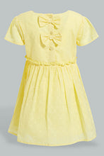 تنزيل الصورة على معرض الصور، Redtag-Yellow-Dobby-Front-Gather-Dress-Dresses-Infant-Girls-3 to 24 Months