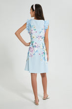 تنزيل الصورة على معرض الصور، Redtag-Lt-Blue-Floral-Ruffled-Sleeve-Dress-Dresses-Senior-Girls-9 to 14 Years