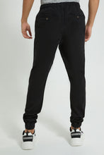 تنزيل الصورة على معرض الصور، Redtag-Black-Slim-Fit-Jogger-Trousers-Men's-