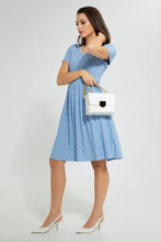تنزيل الصورة على معرض الصور، Redtag-Blue-Dress-With-Neck-Trim-Dresses-Women's-0