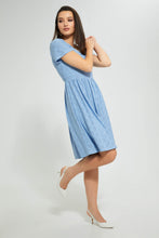 تنزيل الصورة على معرض الصور، Redtag-Blue-Dress-With-Neck-Trim-Dresses-Women's-0