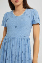 تنزيل الصورة على معرض الصور، Redtag-Blue-Dress-With-Neck-Trim-Dresses-Women's-0