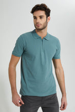 Load image into Gallery viewer, Redtag-Sage-Green-Zip-Placket-Polo-Shirt-Colour:Green,-Filter:Men's-Clothing,-Men-T-Shirts,-New-In,-New-In-Men,-Non-Sale,-S22B,-Section:Men,-TBL-Men's-