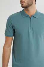 Load image into Gallery viewer, Redtag-Sage-Green-Zip-Placket-Polo-Shirt-Colour:Green,-Filter:Men's-Clothing,-Men-T-Shirts,-New-In,-New-In-Men,-Non-Sale,-S22B,-Section:Men,-TBL-Men's-