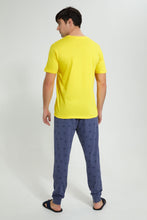 تنزيل الصورة على معرض الصور، Redtag-Yellow-T-Shirt-With-Indigo-Printed-Pyjama-Set-Pyjama-Sets-Men's-